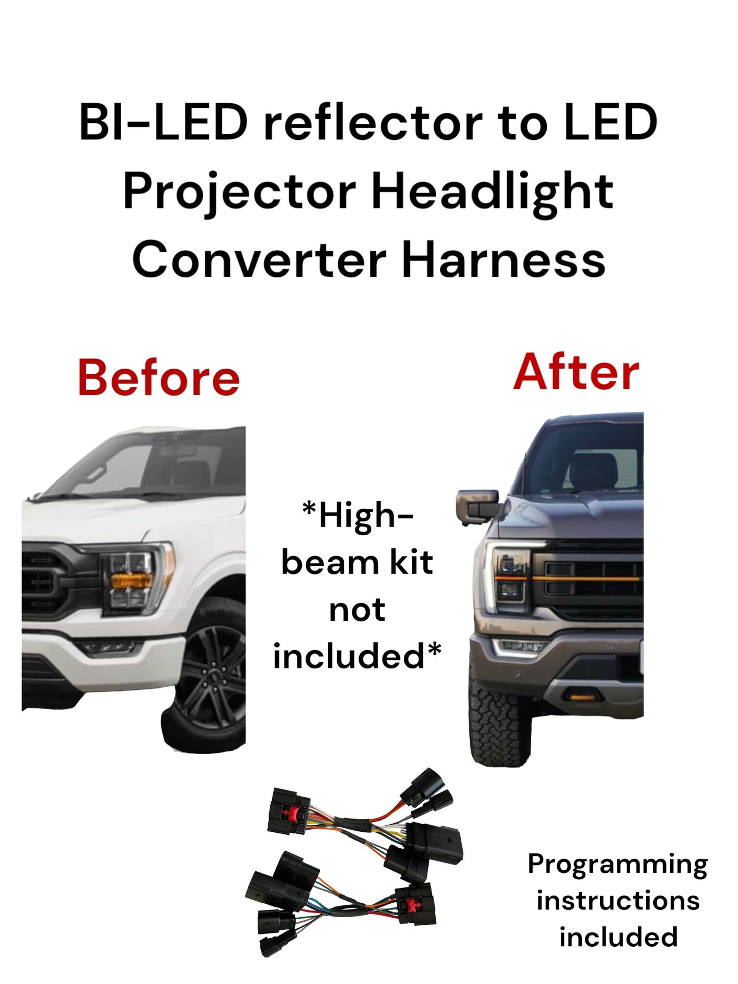 2023 2022 2021 Ford F-150 Bi-LED to LED Projector Headlight Harness Convertor Adapter