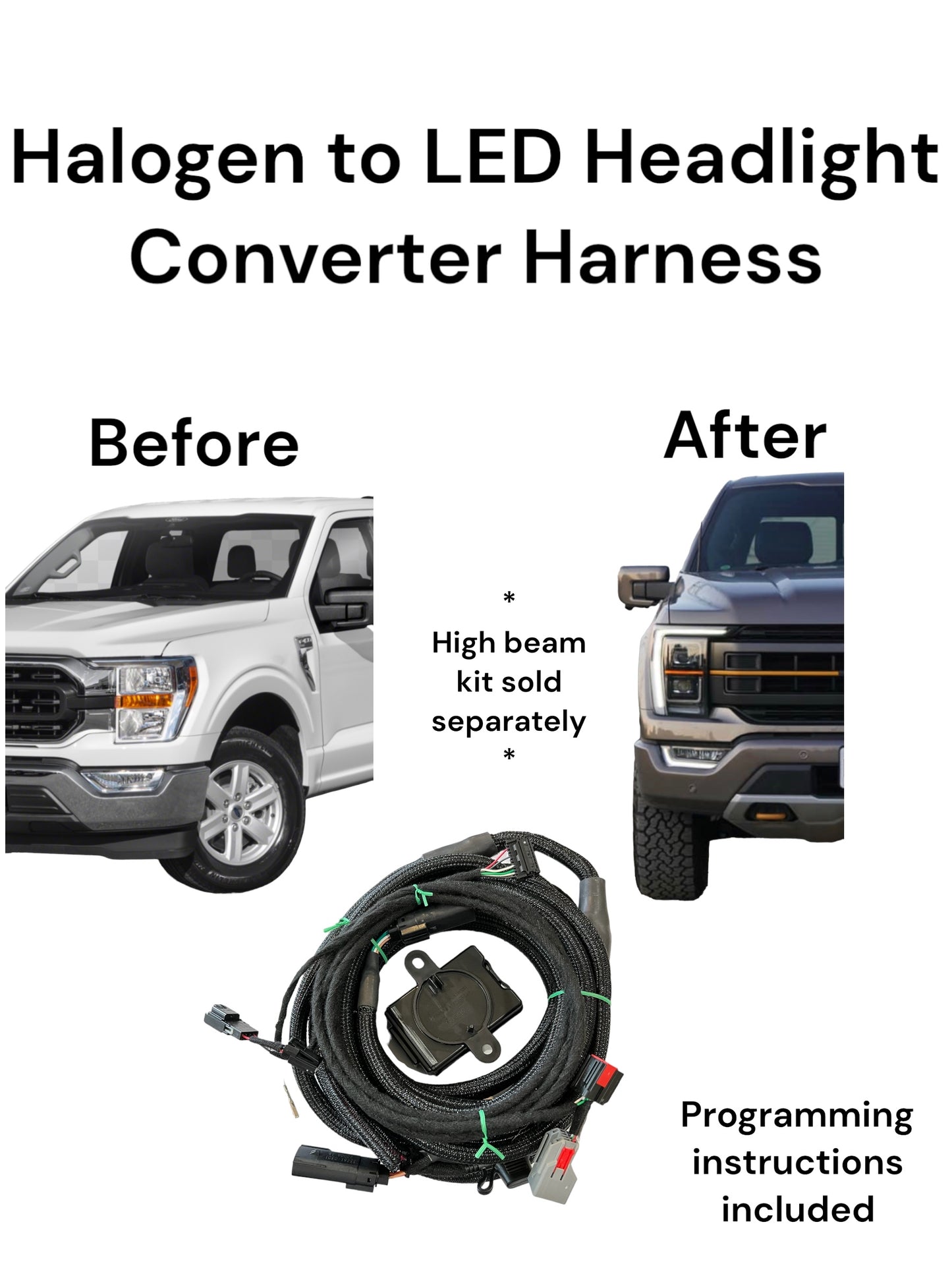 2023 Ford F-150 Halogen Headlight to LED Projector Headlight Harness Convertor