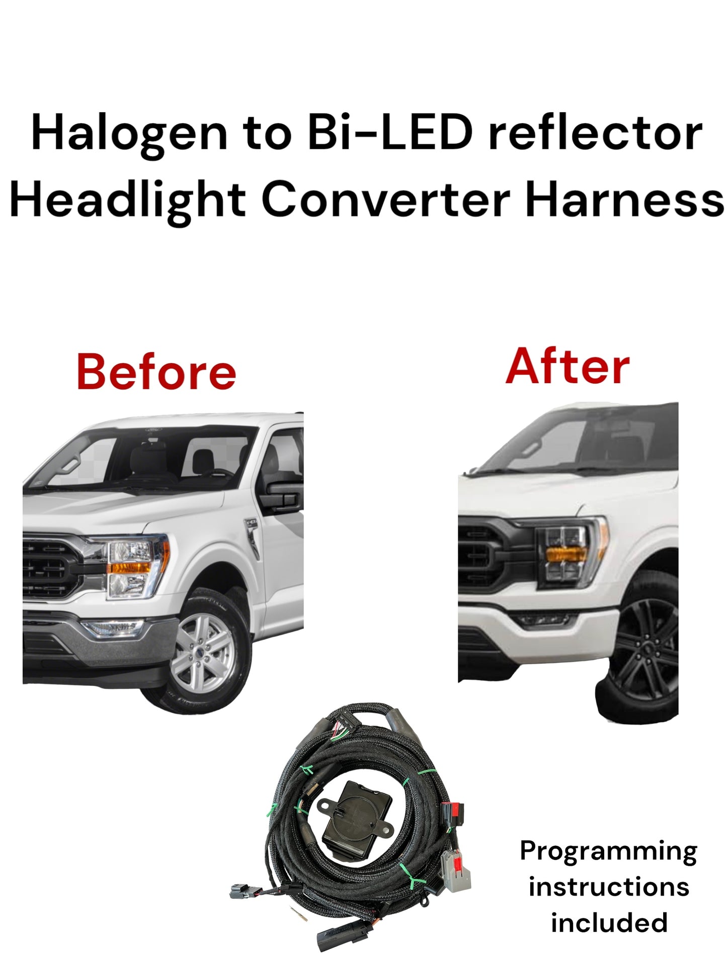 2023 Ford F-150 Halogen Headlight to Bi-quad LED Reflector Headlight Harness Convertor